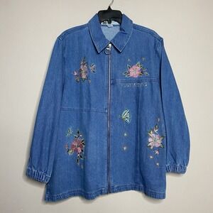 VTG Passion-I Denim Jacket Floral‎ Butterfly Embroidered Beaded Las Vegas SZ S